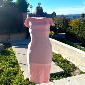 Vesper light baby pink off the shoulder Pencil Dress Sz 10 stretch bodycon